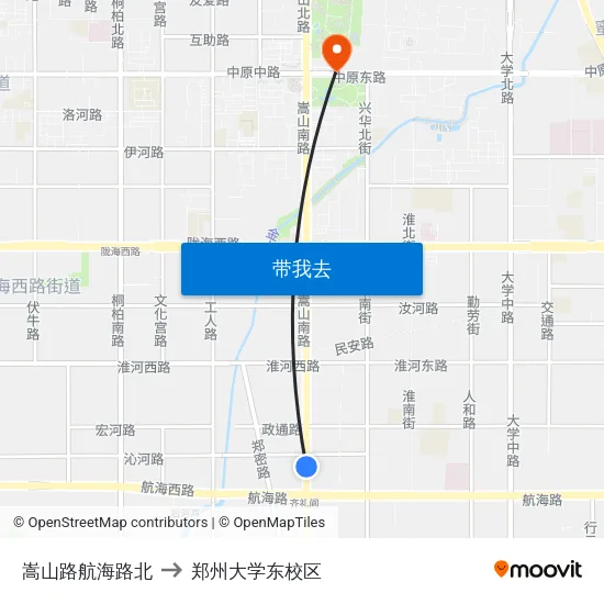 嵩山路航海路北 to 郑州大学东校区 map
