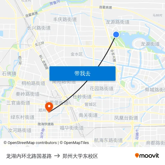 龙湖内环北路国基路 to 郑州大学东校区 map