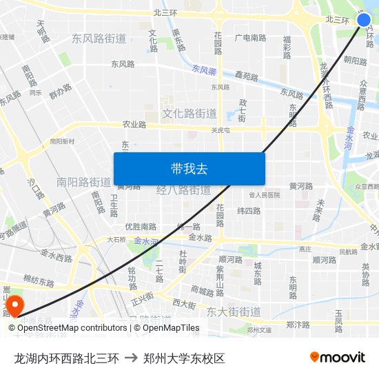 龙湖内环西路北三环 to 郑州大学东校区 map