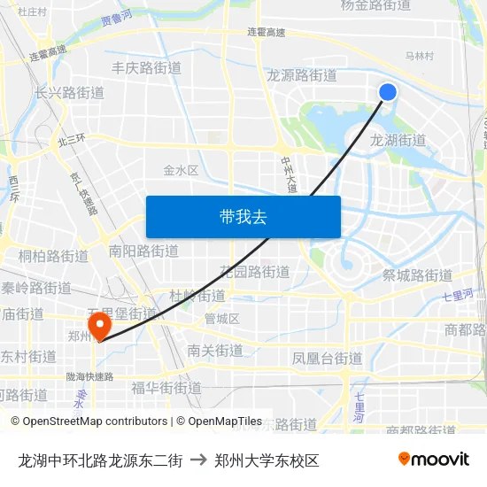 龙湖中环北路龙源东二街 to 郑州大学东校区 map