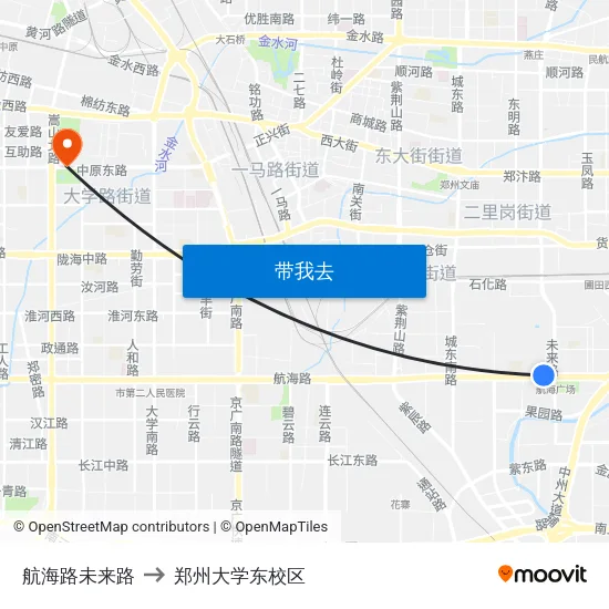 航海路未来路 to 郑州大学东校区 map