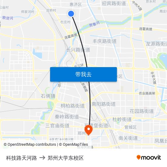 科技路天河路 to 郑州大学东校区 map