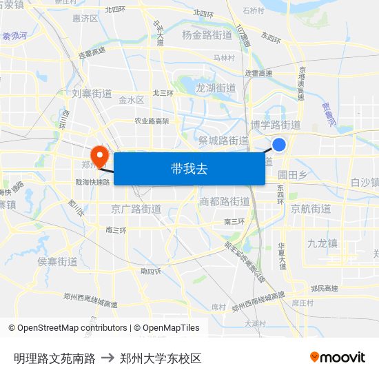 明理路文苑南路 to 郑州大学东校区 map