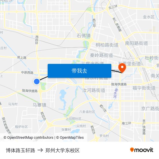 博体路玉轩路 to 郑州大学东校区 map