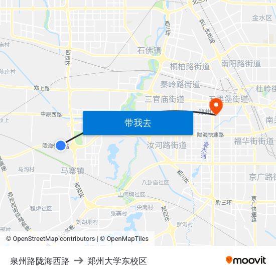 泉州路陇海西路 to 郑州大学东校区 map