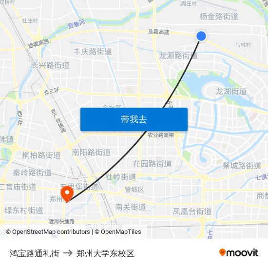 鸿宝路通礼街 to 郑州大学东校区 map