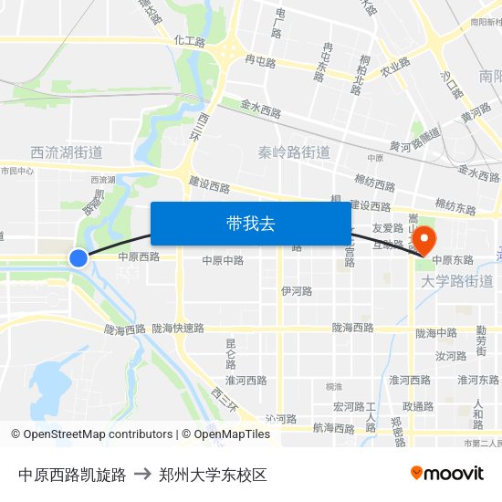 中原西路凯旋路 to 郑州大学东校区 map