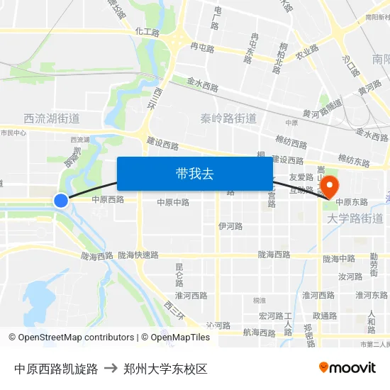 中原西路凯旋路 to 郑州大学东校区 map