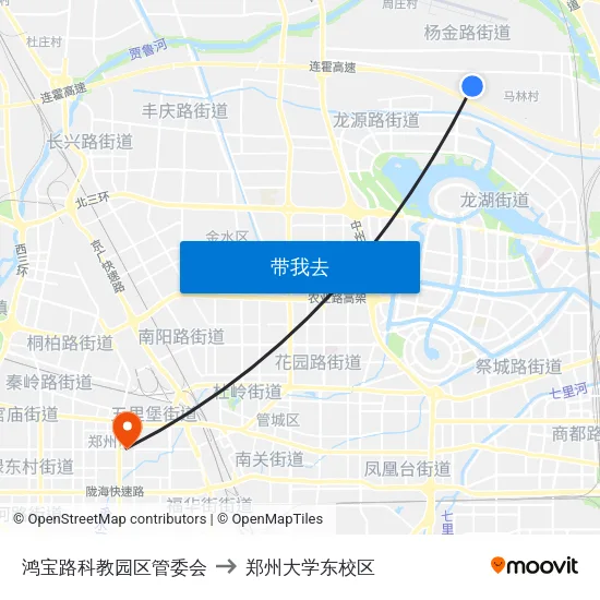 鸿宝路科教园区管委会 to 郑州大学东校区 map
