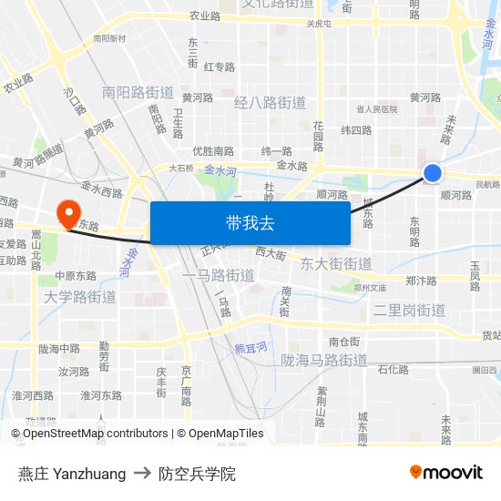 燕庄 Yanzhuang to 防空兵学院 map