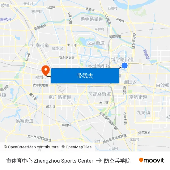 市体育中心 Zhengzhou Sports Center to 防空兵学院 map