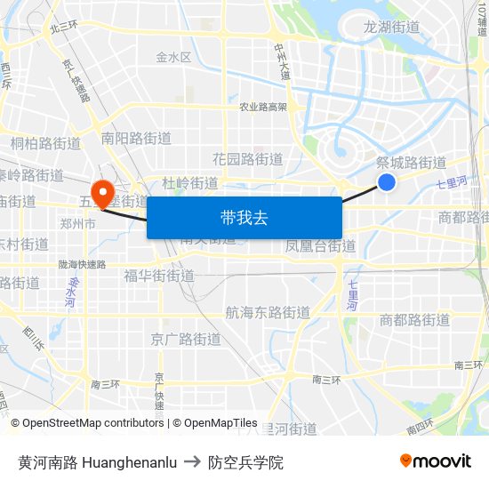 黄河南路 Huanghenanlu to 防空兵学院 map