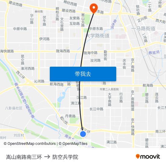 嵩山南路南三环 to 防空兵学院 map