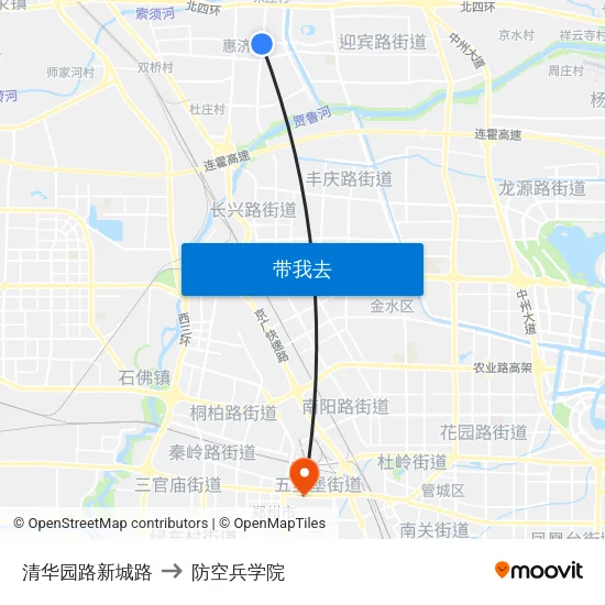 清华园路新城路 to 防空兵学院 map