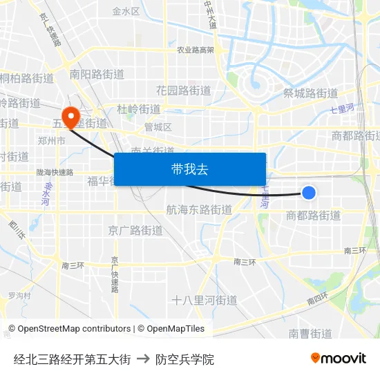 经北三路经开第五大街 to 防空兵学院 map