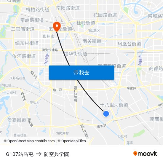 G107站马屯 to 防空兵学院 map