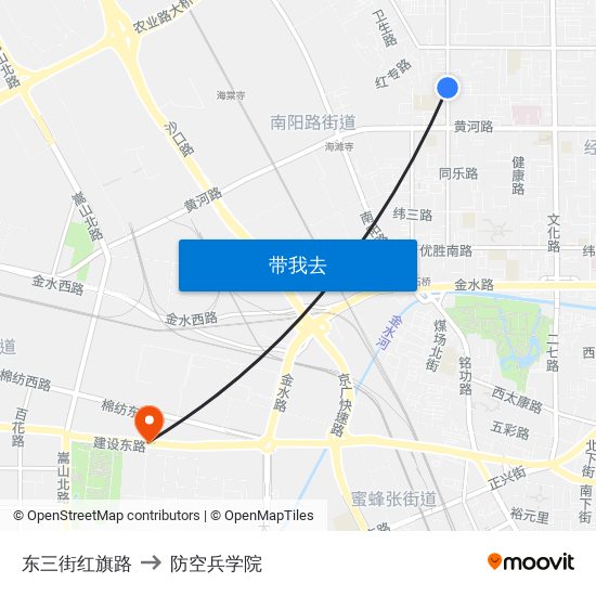 东三街红旗路 to 防空兵学院 map