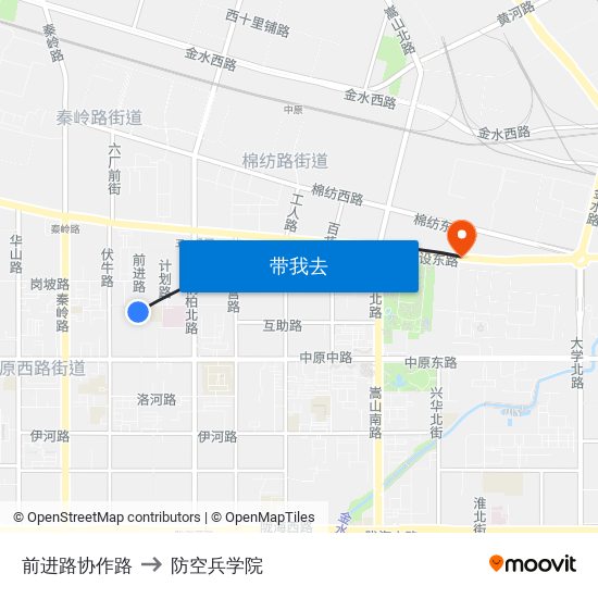 前进路协作路 to 防空兵学院 map