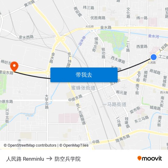 人民路 Renminlu to 防空兵学院 map