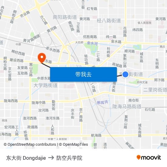 东大街 Dongdajie to 防空兵学院 map