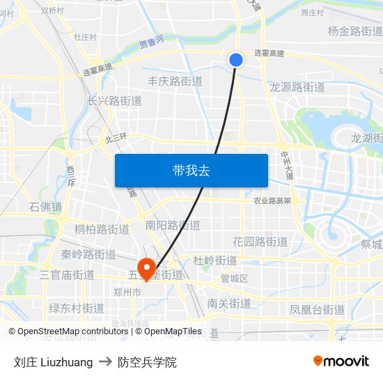 刘庄 Liuzhuang to 防空兵学院 map