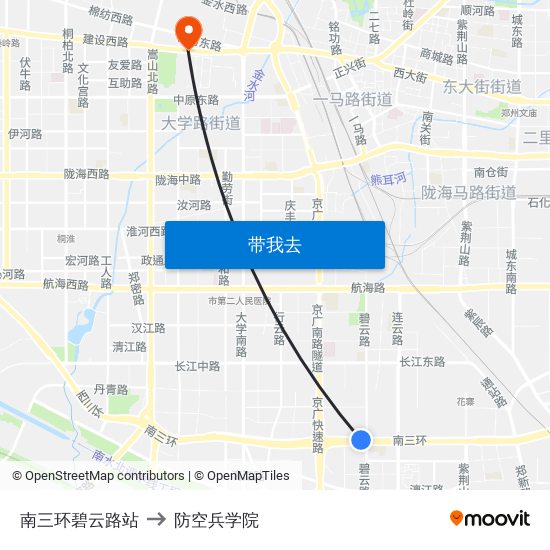 南三环碧云路站 to 防空兵学院 map