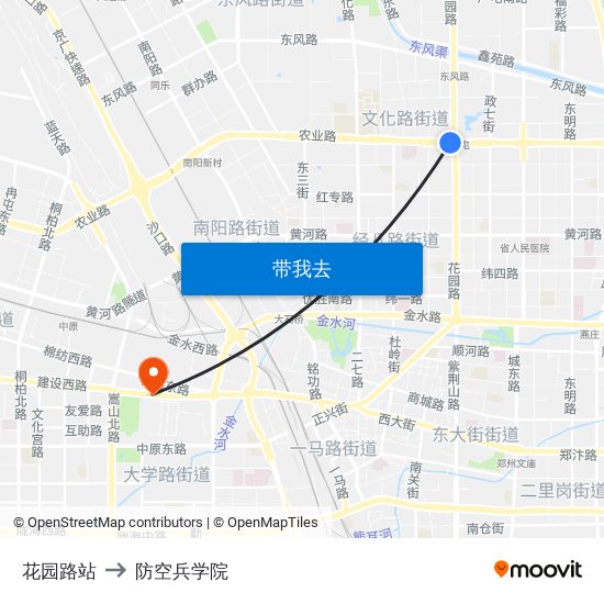 花园路站 to 防空兵学院 map