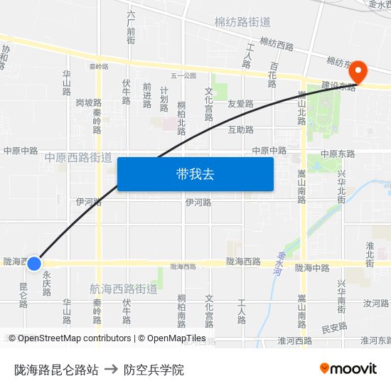 陇海路昆仑路站 to 防空兵学院 map