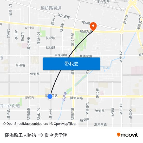 陇海路工人路站 to 防空兵学院 map