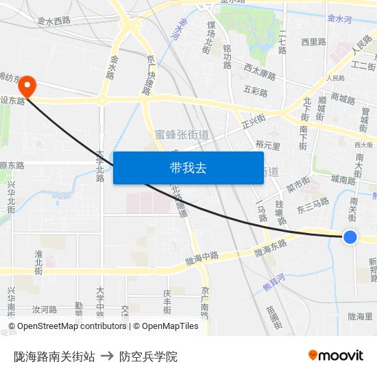 陇海路南关街站 to 防空兵学院 map