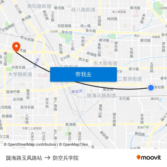 陇海路玉凤路站 to 防空兵学院 map