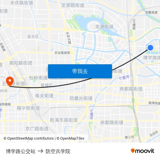 博学路公交站 to 防空兵学院 map