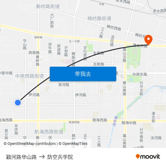 颍河路华山路 to 防空兵学院 map