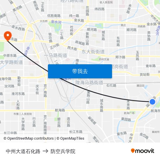 中州大道石化路 to 防空兵学院 map