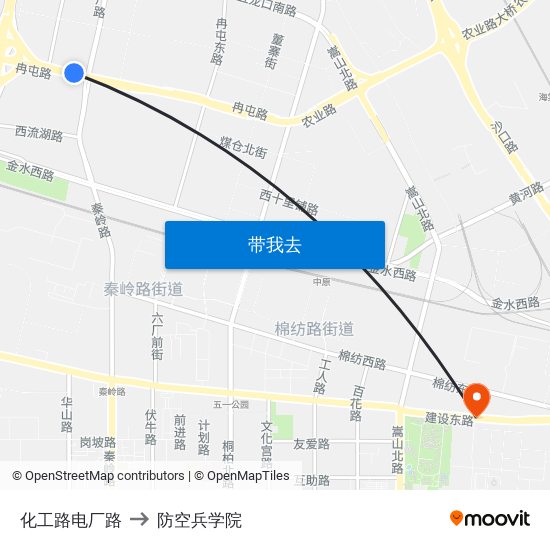 化工路电厂路 to 防空兵学院 map