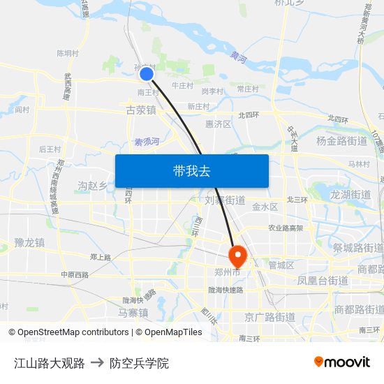 江山路大观路 to 防空兵学院 map