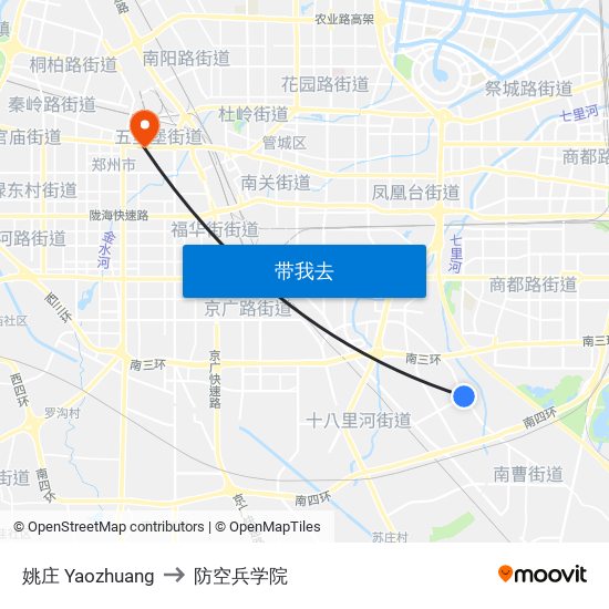 姚庄 Yaozhuang to 防空兵学院 map