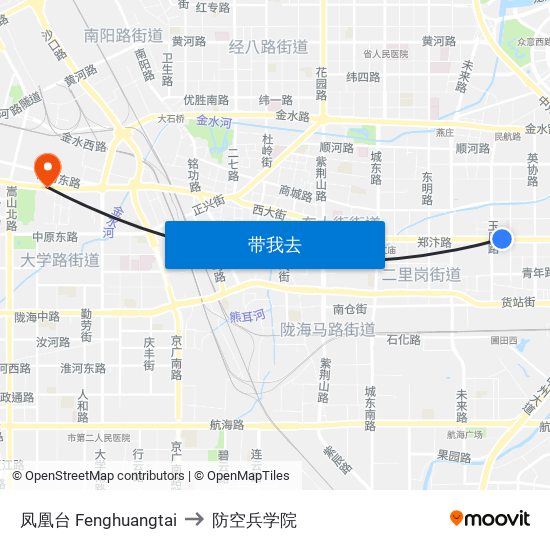 凤凰台 Fenghuangtai to 防空兵学院 map