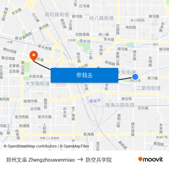 郑州文庙 Zhengzhouwenmiao to 防空兵学院 map