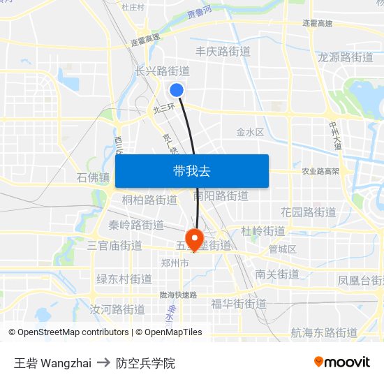 王砦 Wangzhai to 防空兵学院 map
