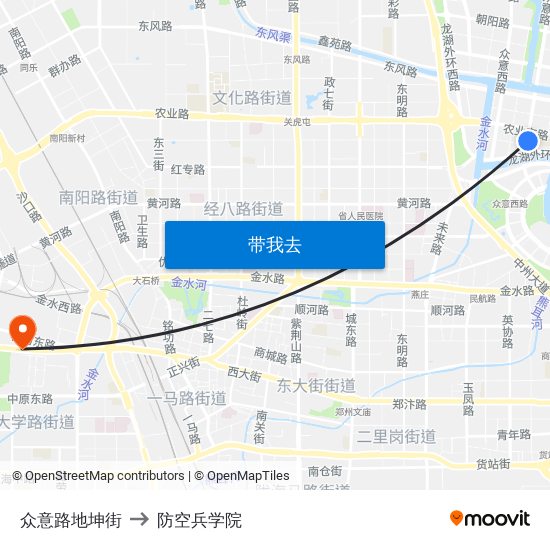 众意路地坤街 to 防空兵学院 map