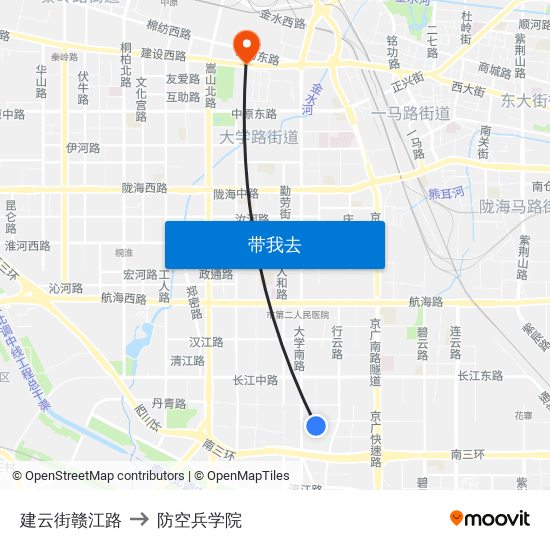 建云街赣江路 to 防空兵学院 map