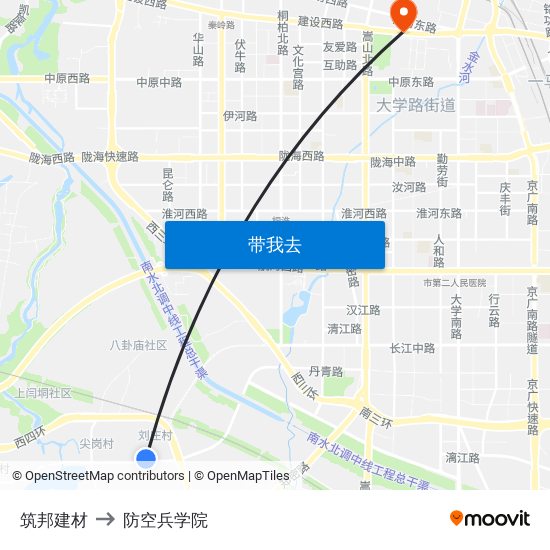 筑邦建材 to 防空兵学院 map