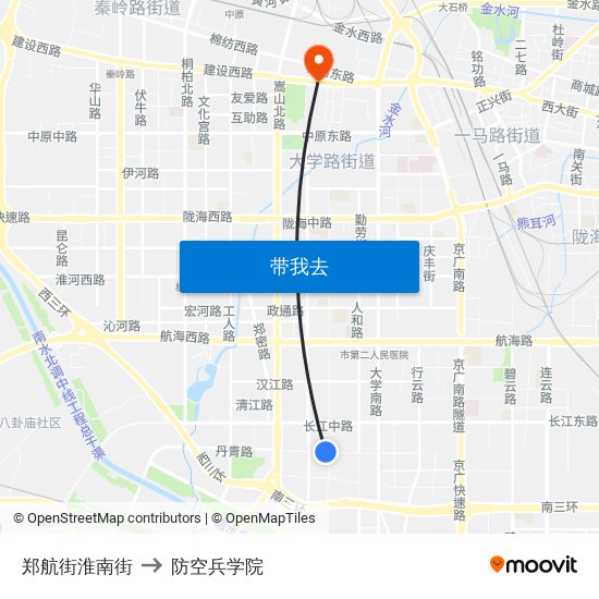 郑航街淮南街 to 防空兵学院 map