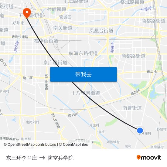 东三环李马庄 to 防空兵学院 map