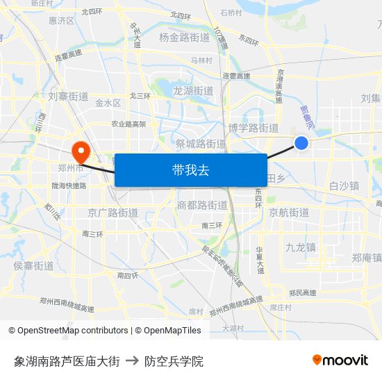 象湖南路芦医庙大街 to 防空兵学院 map