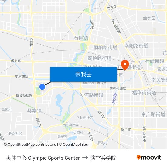 奥体中心 Olympic Sports Center to 防空兵学院 map
