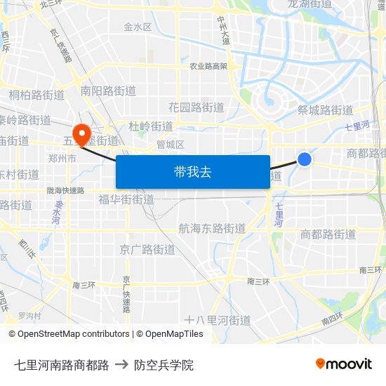 七里河南路商都路 to 防空兵学院 map