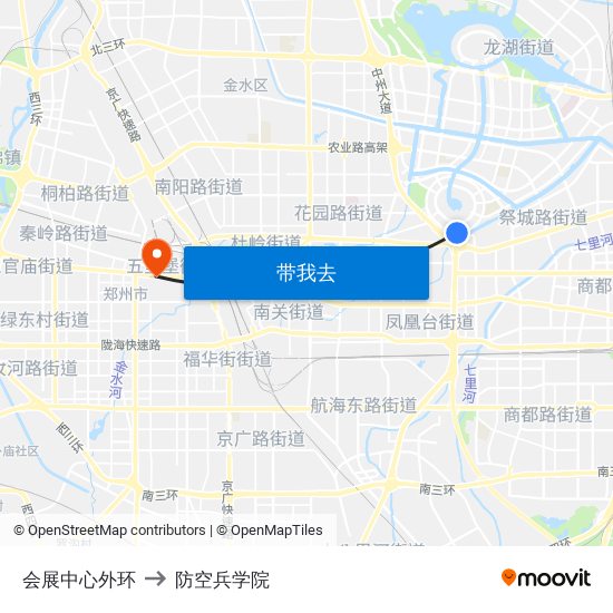 会展中心外环 to 防空兵学院 map