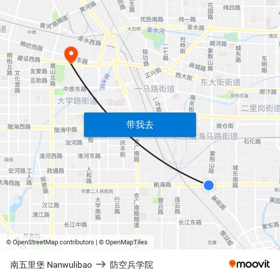 南五里堡 Nanwulibao to 防空兵学院 map